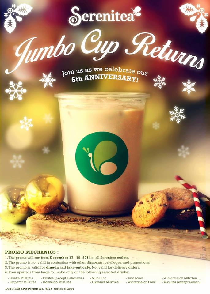 Serenitea Free Upgrade from Large to Jumbo Size Promo: December 2014