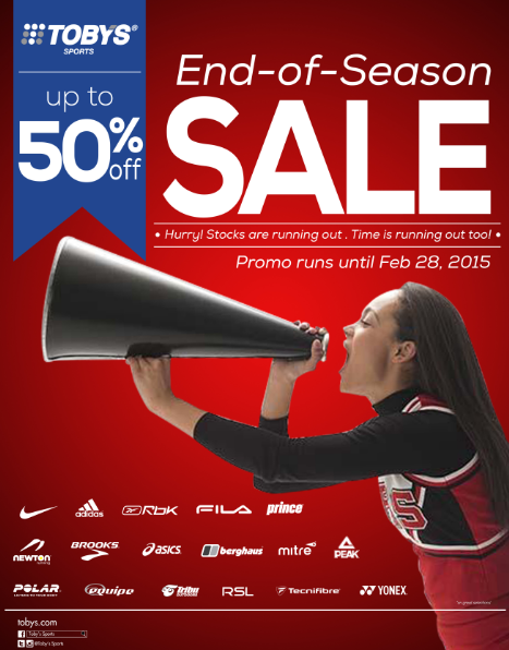 Toby's Sports End of Season Sale January - February 2015