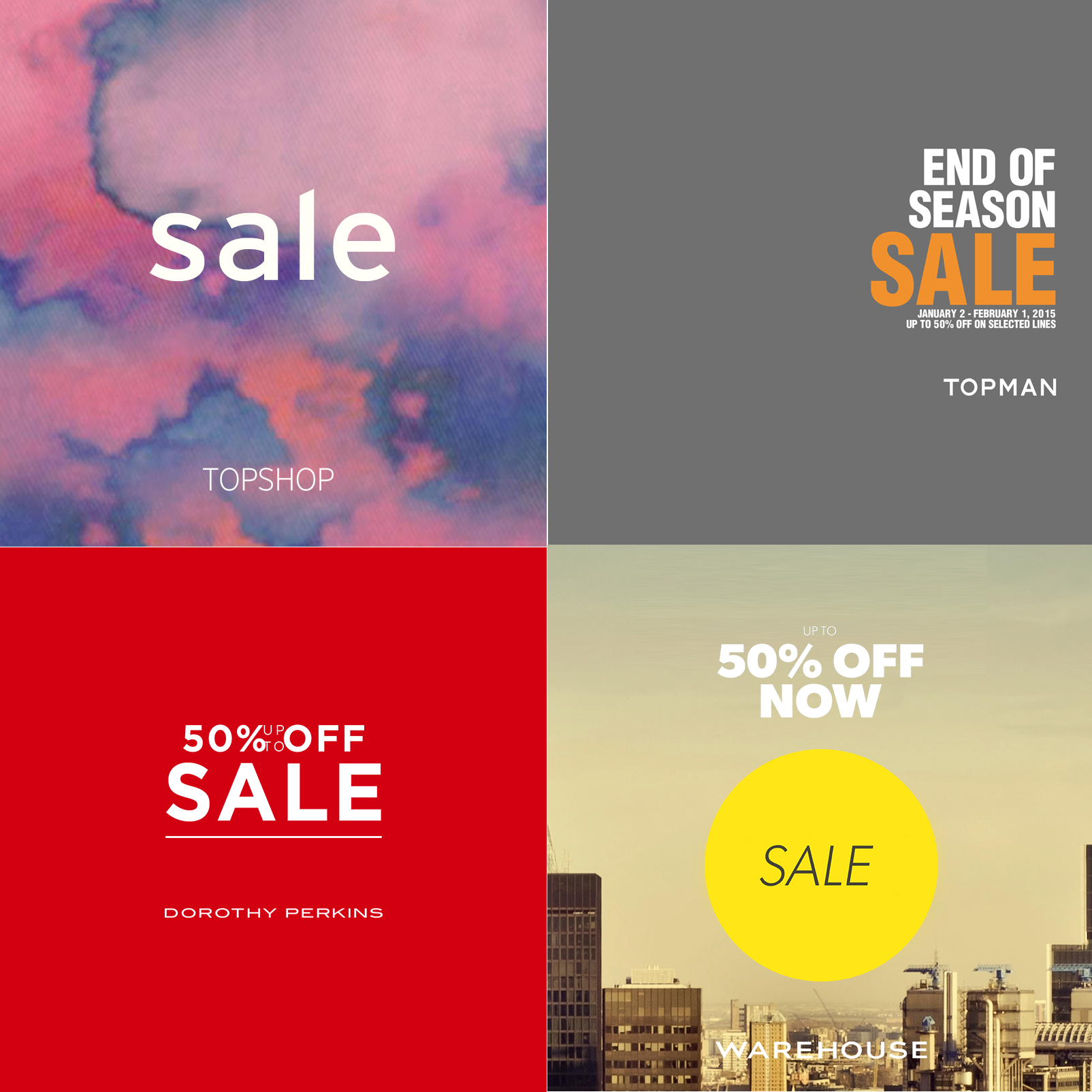 Topshop, Topman, Dorothy Perkins, Warehouse End of Season Sale January - February 2015