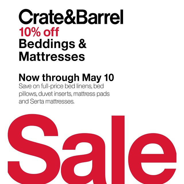 Crate & Barrel Beddings & Mattresses Sale April - May 2015