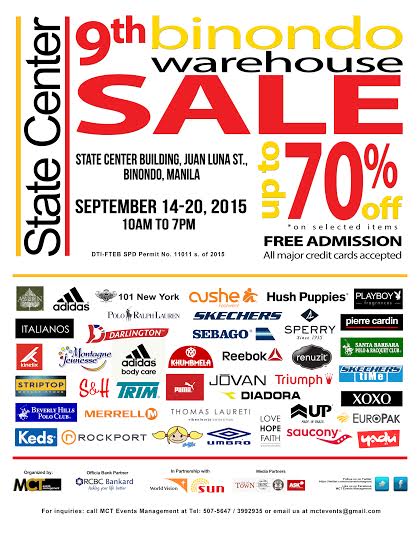 9th Binondo Warehouse Sale @ State Center Building September 2015