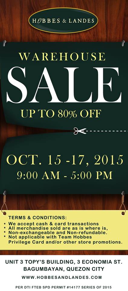 Hobbes & Landes Warehouse Sale @ Topys Building October 2015