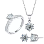 Silver Kingdom Genuine Italy 92.5 Silver ES21 + R099 Six Pin Round Stone Design Ladies Set