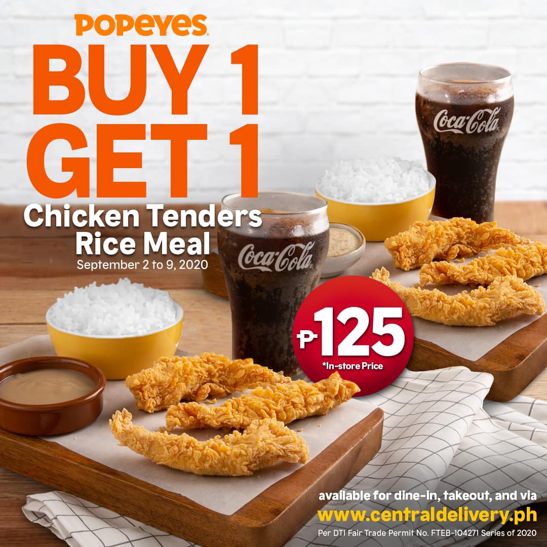 Popeyes Buy 1 Get 1 Chicken Tenders Rice Meal Promo Manila On Sale