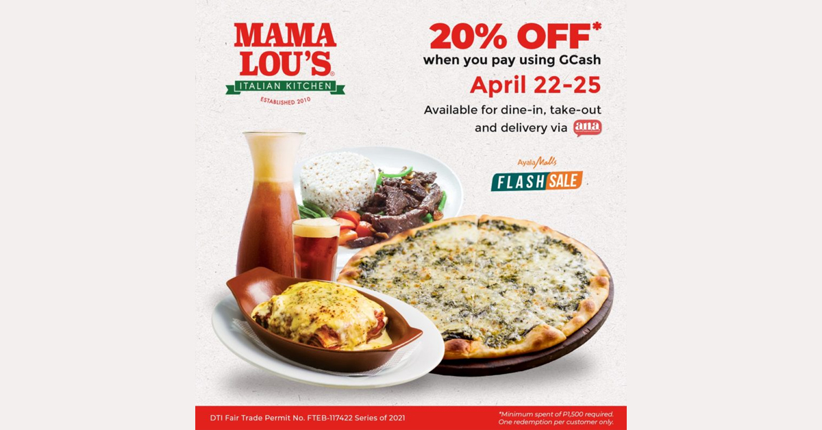 Mama Lou’s 20 OFF via GCash Promo Manila On Sale