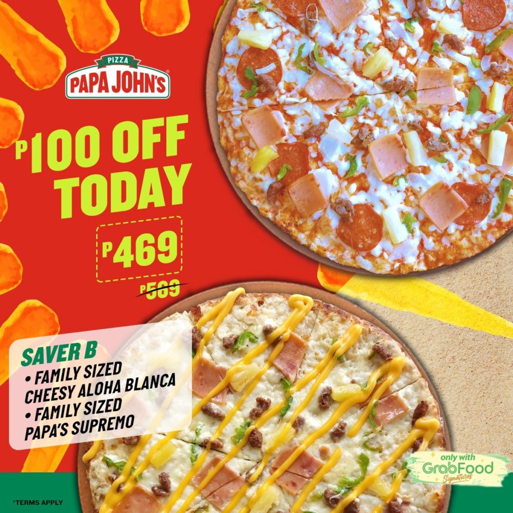 Papa John’s P100 OFF Pizza Today via GrabFood Manila On Sale