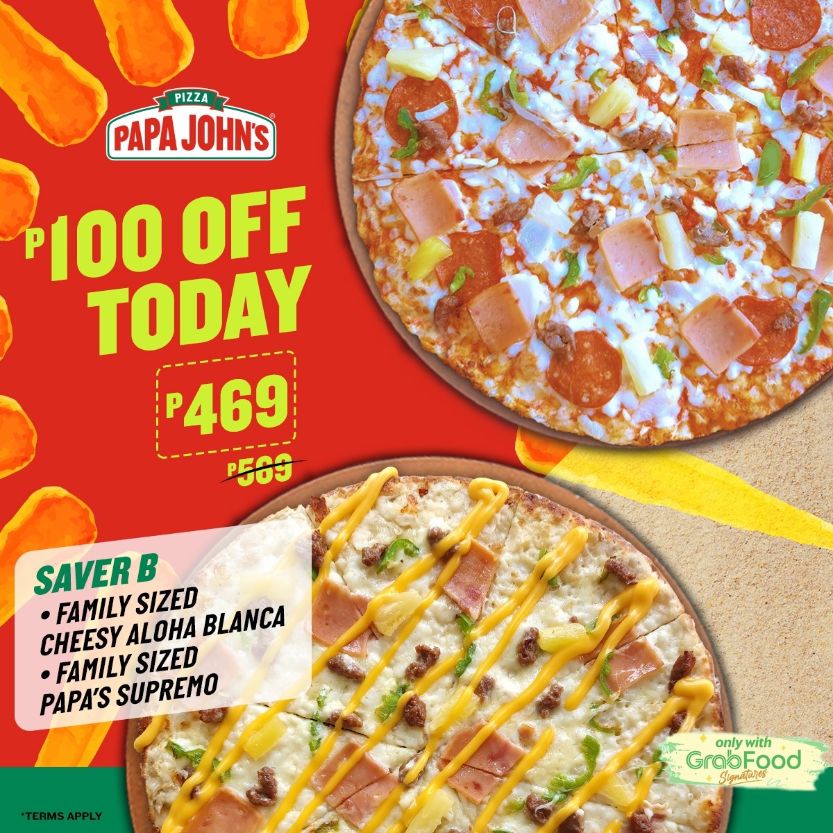 Papa John’s P100 OFF Pizza Today via GrabFood Manila On Sale