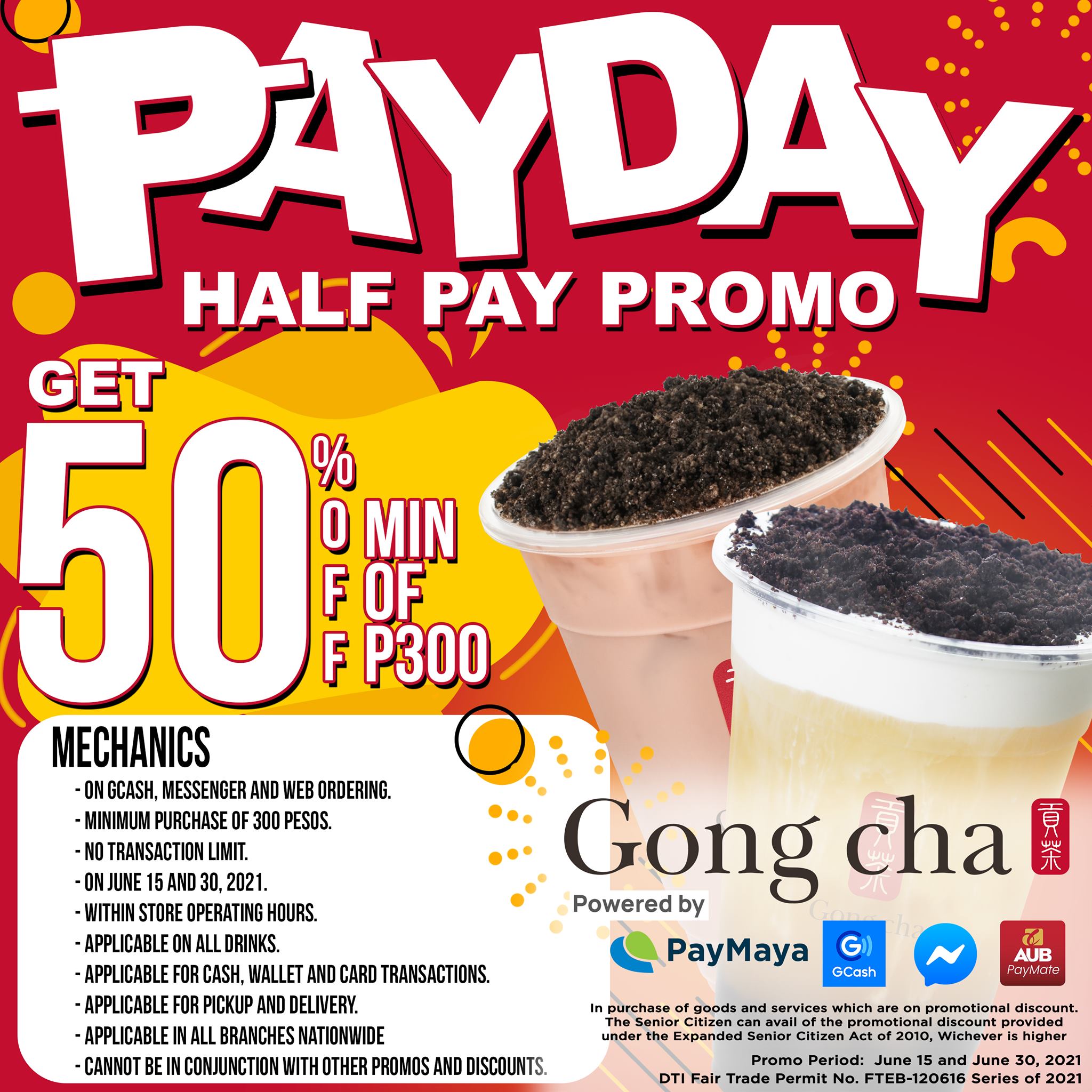 Gong cha Payday HalfPay Promo Manila On Sale