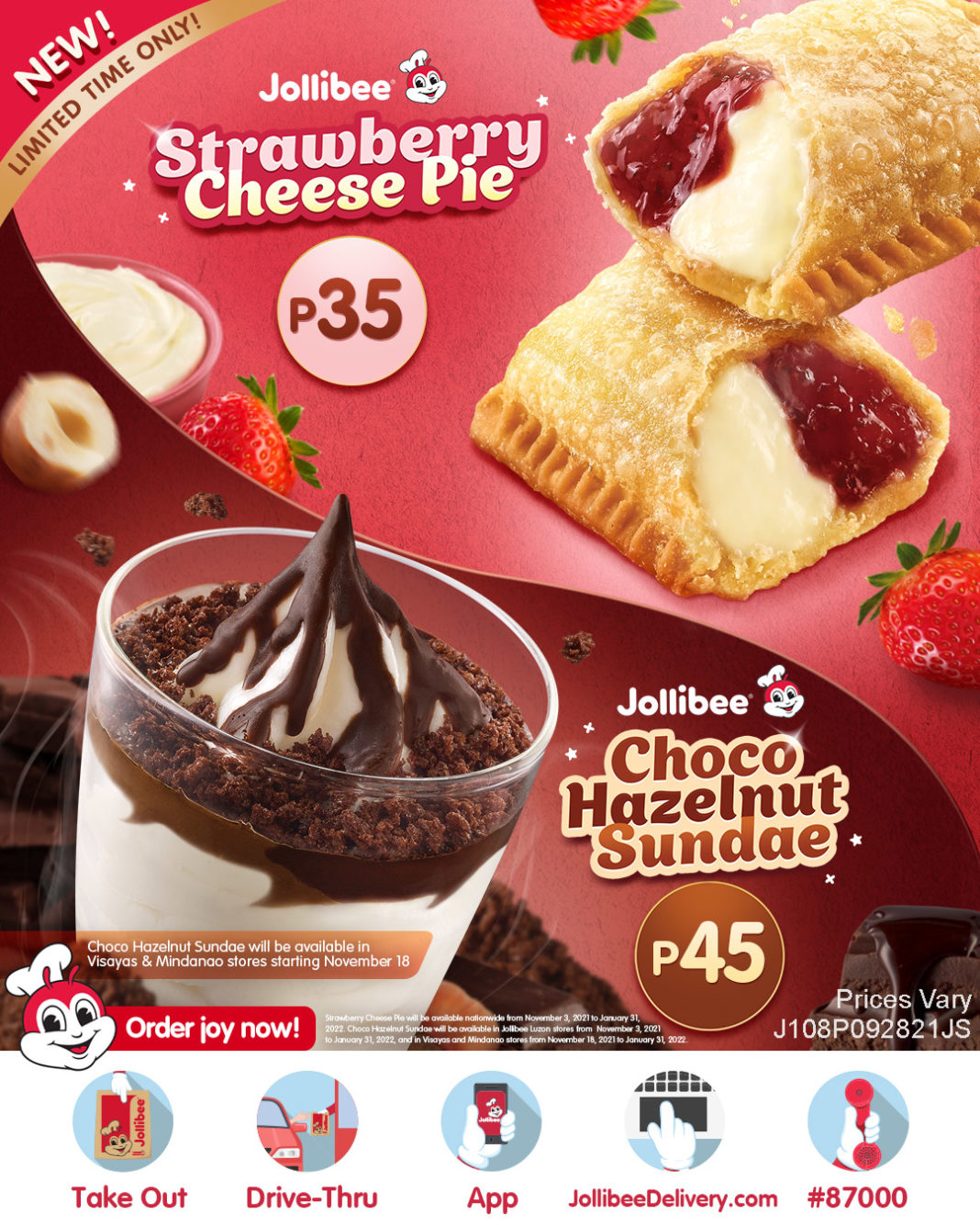 Jollibee Strawberry Cheese Pie and Choco Hazelnut Sundae Manila On Sale