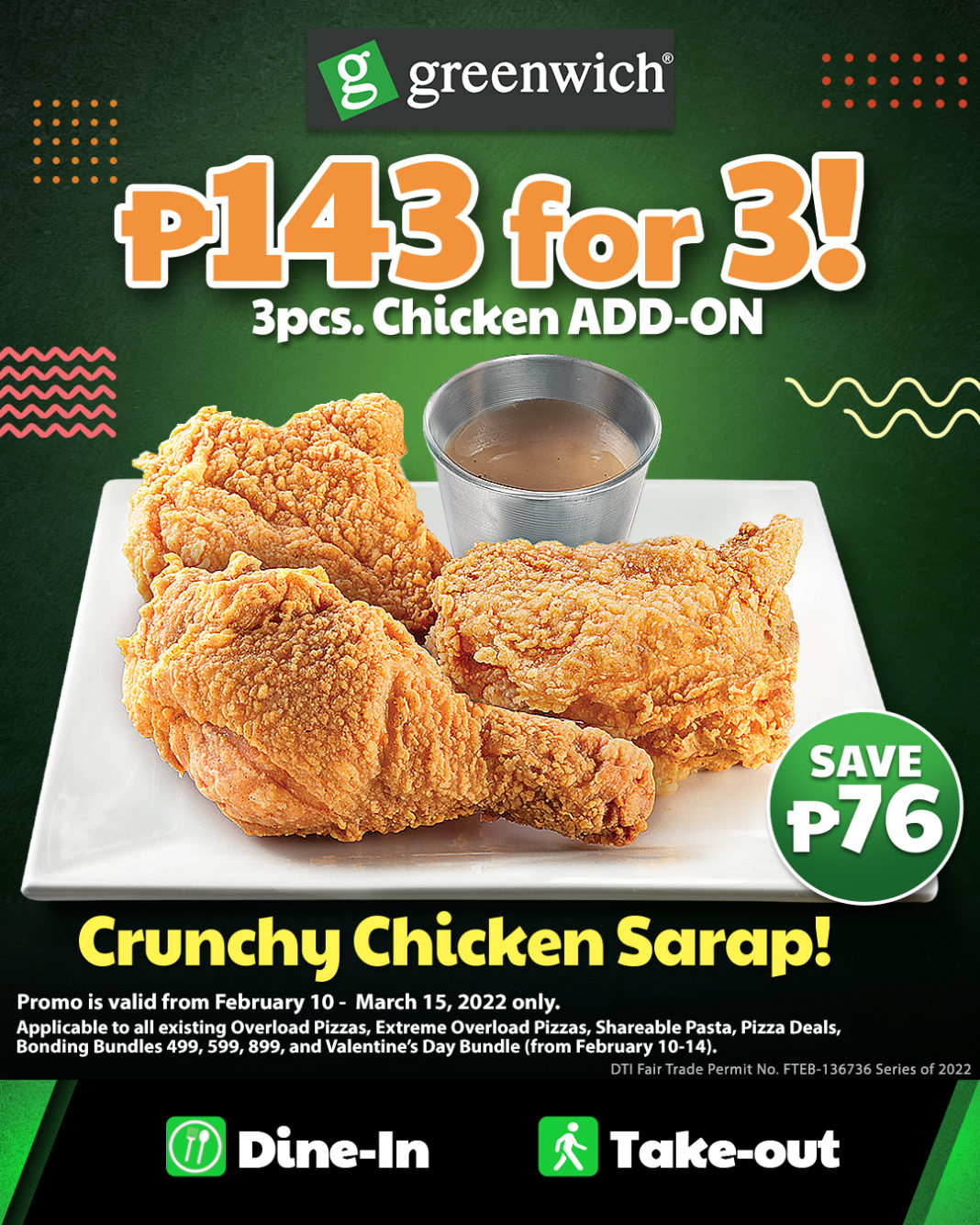 Greenwich P143 3PCS Chicken Addon Promo Manila On Sale