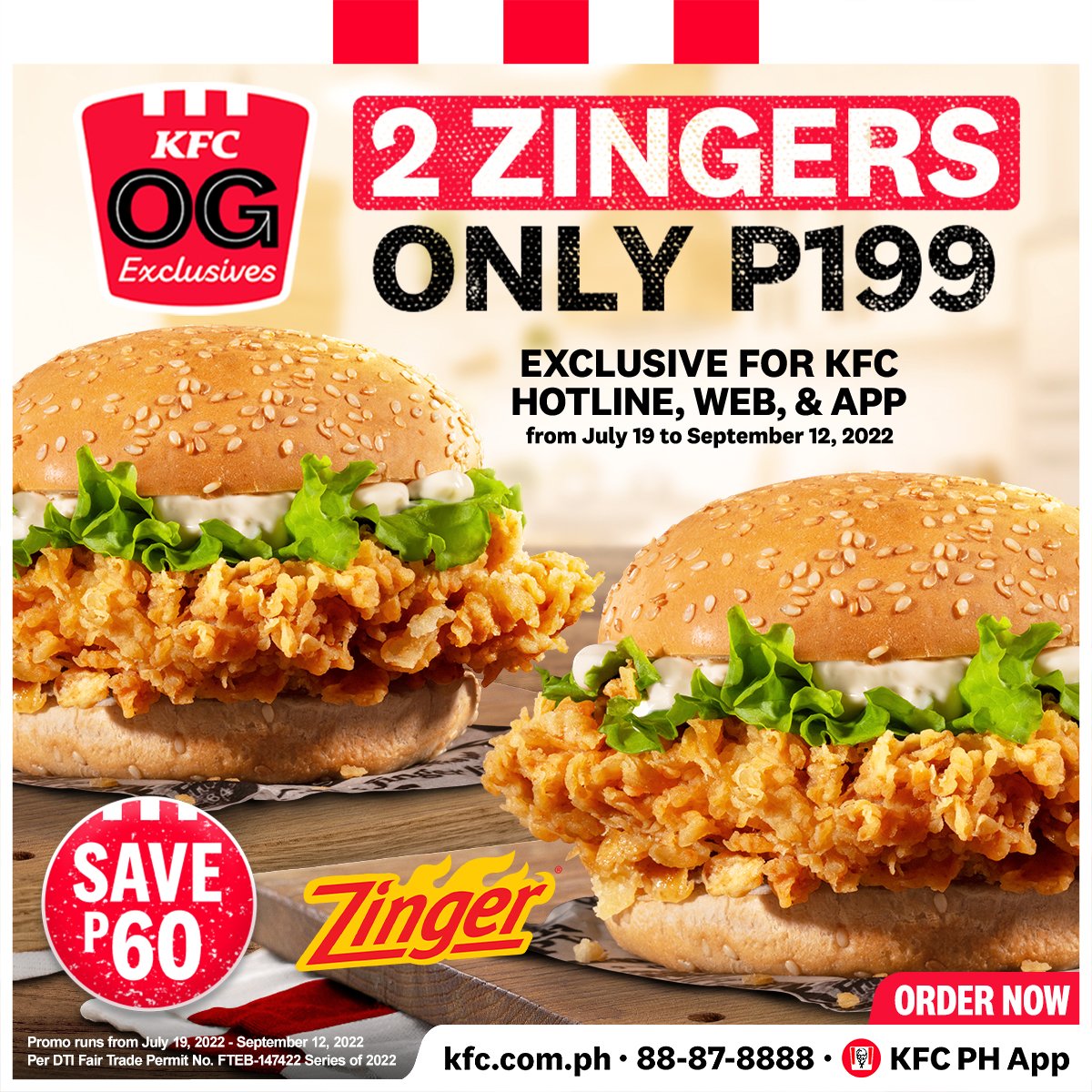 KFC Two Zingers for P199 Promo Manila On Sale