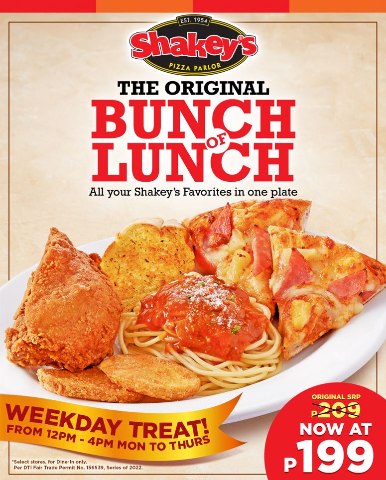 Shakey’s Bunch of Lunch Weekday Treat Manila On Sale