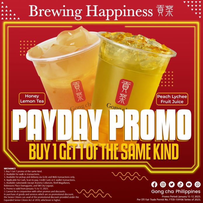Gong cha Buy 1 Get 1 Payday Promo Manila On Sale